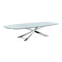 Spyder table with glass top and steel structure with glass top