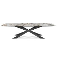 Spyder shaped rectangular table with marble-effect Makalu Keramik top