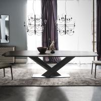 Stratos table with crossed metal frame by Cattelan in the rectangular shaped model with bevelled edges