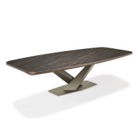 Stratos dining table with crossed structure and lower rounded profile