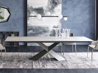 Tyron by Cattelan table with extendable top in matt Calacatta golden marble and base in embossed metal bronze 