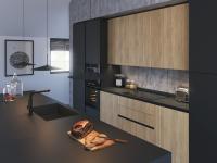 Cooking area with induction hob, tall cupboards, storage units and integrated appliances