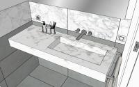 Bathroom design project with big shelf and wall-mounted columns - detail of the built-in basin