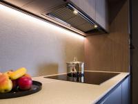 Induction hob with hood integrated into the wall unit