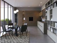 Modern corner kitchen with column wine cellar Plan 04