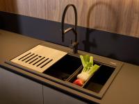 Detail of the Smeg sink with draining tray and tray to wash fruits and vegetables