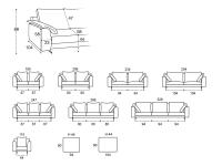 Modularity of linear sofas, armchair and pouffe