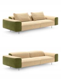 Linear sofa 260 cm wide in the two-tone version with and without optional back cushions
