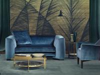 Franklin 2-seater sofa with blue velvet upholstery combined with the Eve armchair by Borzalino