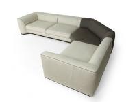 Top view of the corner sofa with central 90° corner in contrasting fabric