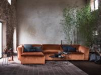 Elegant sofa with 354 cm Davos chaise longue upholstered in velvet