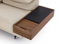 Detail of the container in Canaletto Walnut with storage and leather top