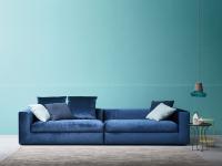 Holiday sofa without backrest cushions, with removable covers in blue velvet