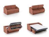 Opening stages of the Clark sofa bed: by simply pulling the cord, the backrest rotates automatically together with the seat