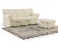 Levante classic fabric sofa with flounces, here version with three seats and coordinated pouf
