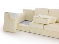 Classic sofa with skirt, detail of the cushions that can be easily moved and removed of their upholstery cover