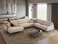 Maxime sofa with generous dimensions with a peninsula and corner element, and thin 7 cm wide armrests