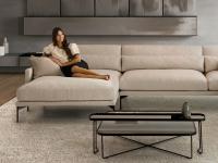 Focus on the comfortable chaise-longue with large cushions
