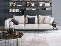 Sofa with integrated bookcase Phil by Bonaldo here shown in linear version with three Casual cushions