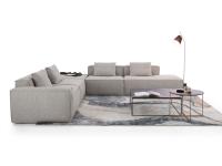 Square corner sofa composed of two 77 cm wide elements, 100 cm wide element, with 23 cm wide armrests. square ottoman, and 150 cm peninsula