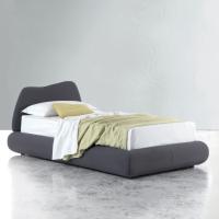Babar bed with asymmetrical headboard in fabric cover