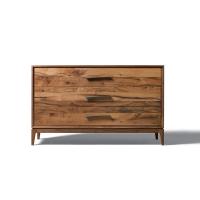 Akemi dark rough cut wood dresser with metal handles 