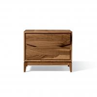 Akemi bedside table with natural solid walnut drawers and geometric cut fronts