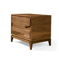 Akemi bedside table with drawers with oblique recess grip. Natural walnut wood finish.