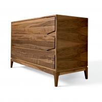 Akemi dresser with high feet and fronts without handles, natural walnut finish