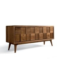 Aiko solid wood sideboard with rounded edges and high feet, natural walnut finish