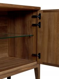 Inside view of Haruko sideboard with middle shelf in clear glass