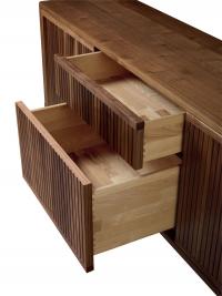 View of Haruko sideboard cm 210 in natural walnut with open drawers