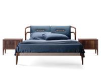 Solid wood double bed with cushions Midori in solid walnut wood with leather or fabric cover