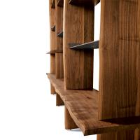 Detail of the live edge wood of the structure and shelves