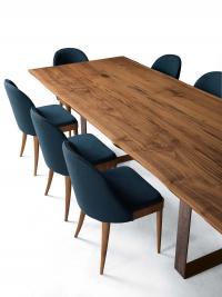 Eiko upholstered chairs with natural walnut structure matched with Asako table