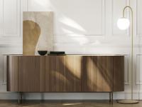 Lena modern sideboard with a shell in Canaletto Walnut wood and high metal feet, painted bronze