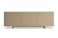 Maia modern sideboard with metal feet, top in Matt Portoro ceramic and doors with smooth leather cover