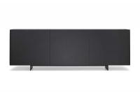 Maia modern sideboard with metal feet, solid wood top painted in Black Ash and doors in Charcoal lacquer