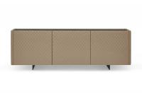 Maia modern sideboard with metal feet, top in Matt Portoro ceramic and doors with quilted leather cover
