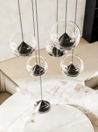 Lola chandelier with glass diffusers and conical inner lamp holder in black painted metal