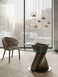 Lola chandelier with glass and brushed gold painted metal diffusers in the version with 6 lampshades