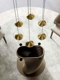 Lola chandelier with glass diffusers and brushed gold painted metal conical interior lamp holder