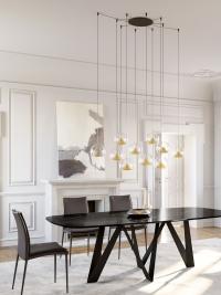 Lola chandelier with glass and brushed gold painted metal diffusers in the version with 14 lampshades