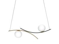Ophelia glass blown bubble chandelier in the suspended version, with two-tone black and brushed gold structure
