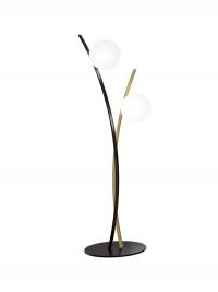 Ophelia glass blown bubble lamp in floor version, with two-tone black and brushed gold structure