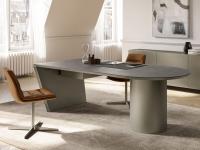 Hidalgo is a design desk with metal cylinder base in the version with one colour in painted metal colour Titanium and Slate ceramic top
