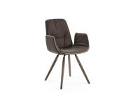 Betta elegant chair with faux-leather piping, version with armrests. Leather cover and spoke base in Dark Oak painted solid ash wood.