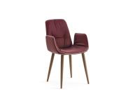 Betta elegant chair with faux-leather piping, version with armrests. Leather cover and base in Canaletto walnut painted solid ash wood.