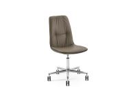 Betta elegant chair with faux-leather piping without armrests. Leather cover and swivel spoke base with wheels in brushed aluminium