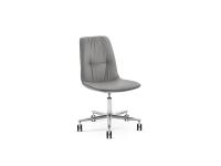 Betta elegant chair with faux-leather piping without armrests. Leather cover and swivel spoke base with wheels in brushed aluminium